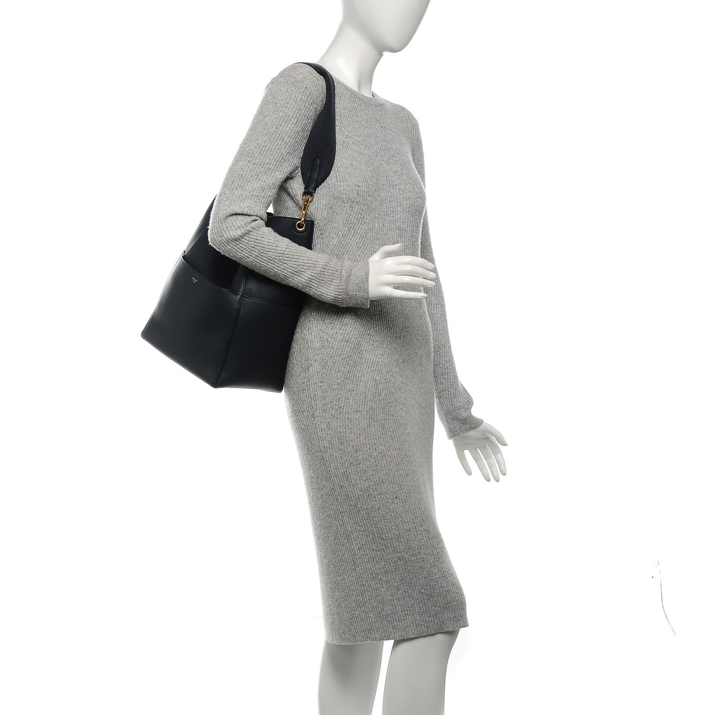 Soft Grained Calfskin Sangle Bucket Bag Navy Blue