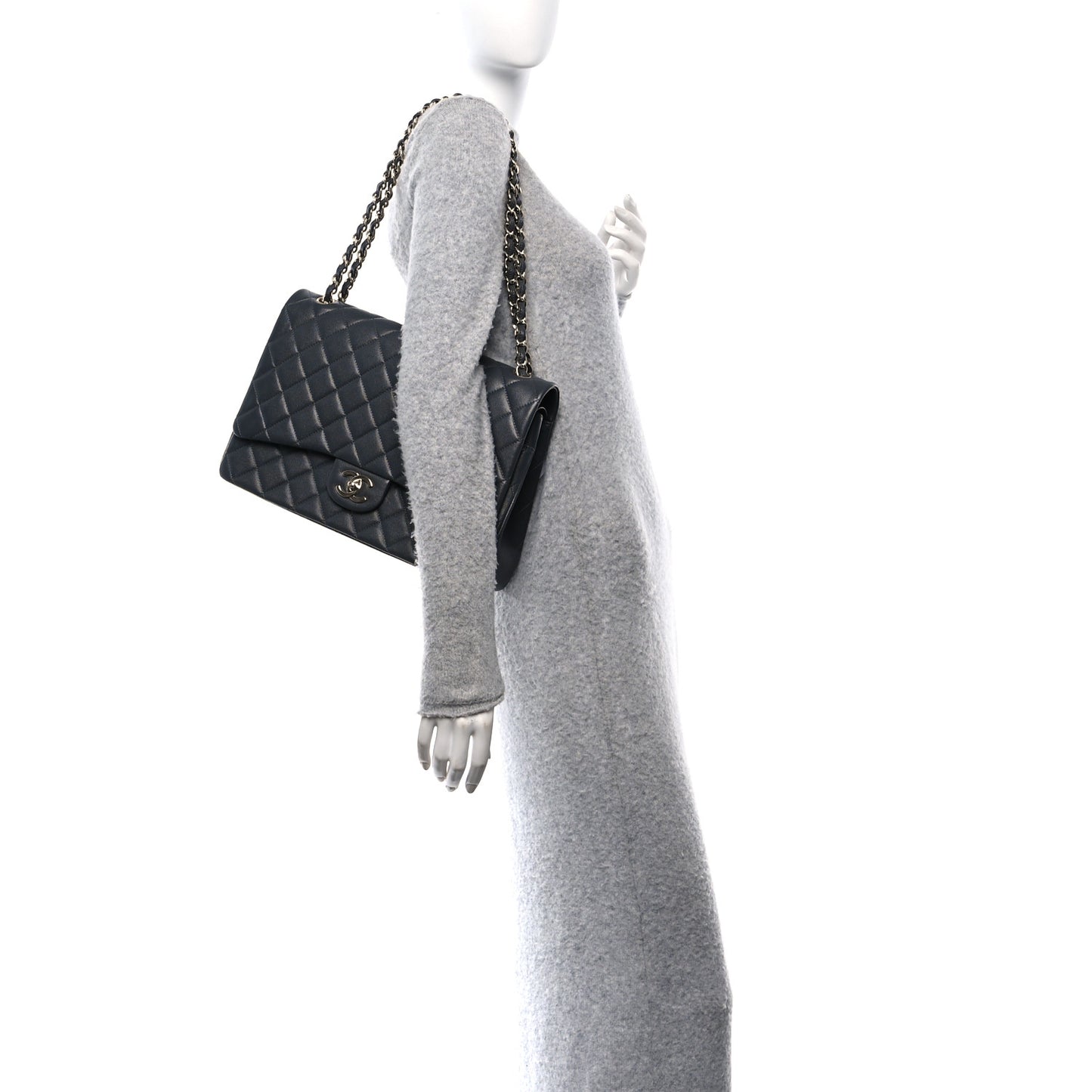 Caviar Quilted Maxi Double Flap Dark Grey