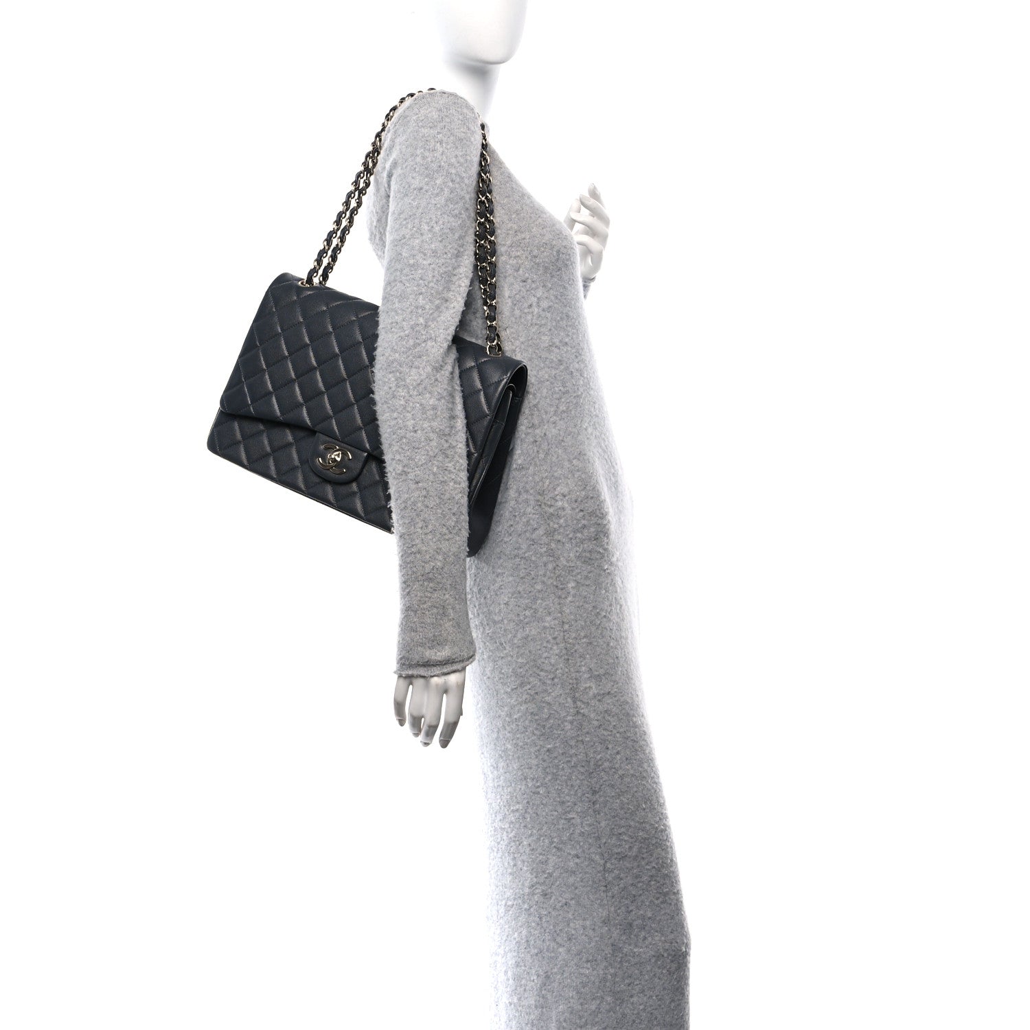 Chanel Caviar Quilted Maxi Double Flap Dark Grey 2 of 10