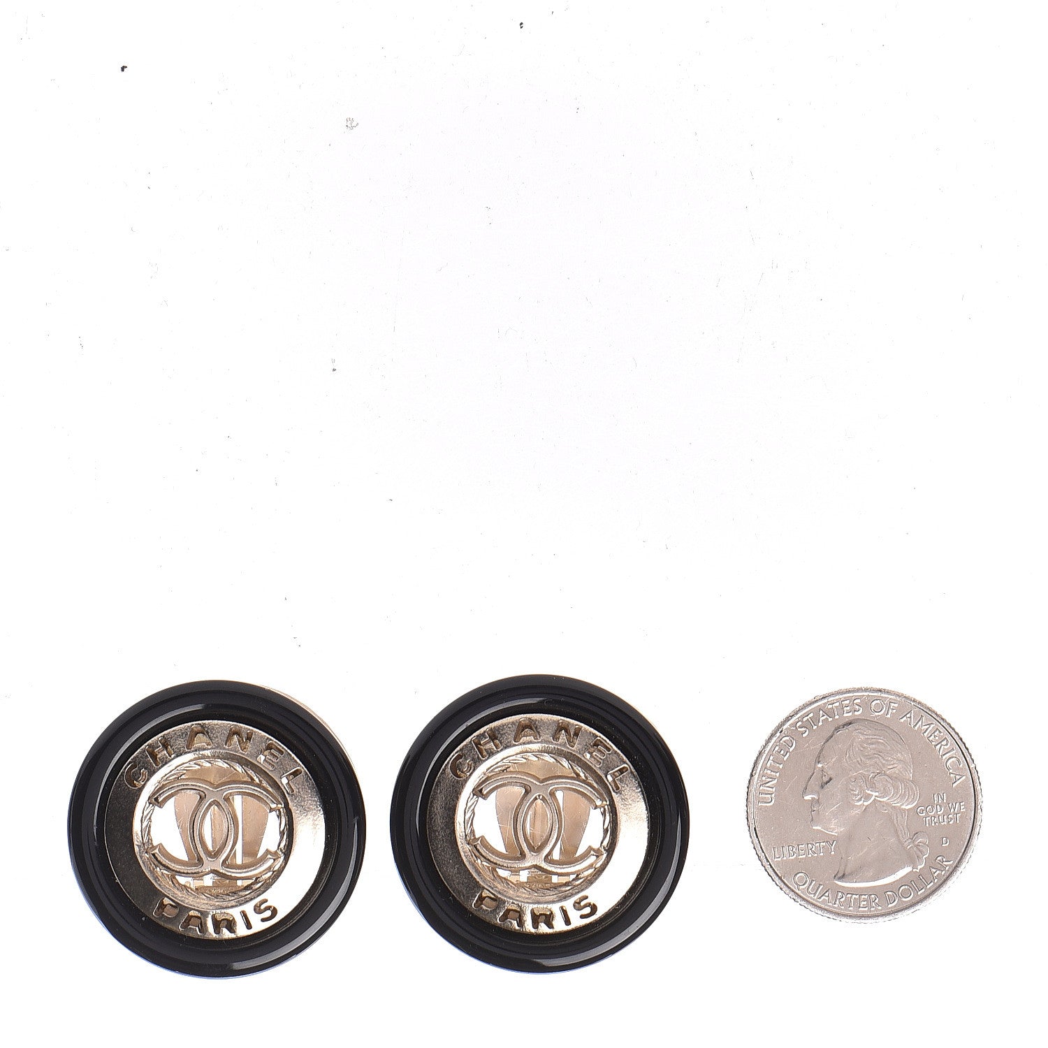 Chanel Enamel CC Clip On Earrings Black Gold 2 of 5
