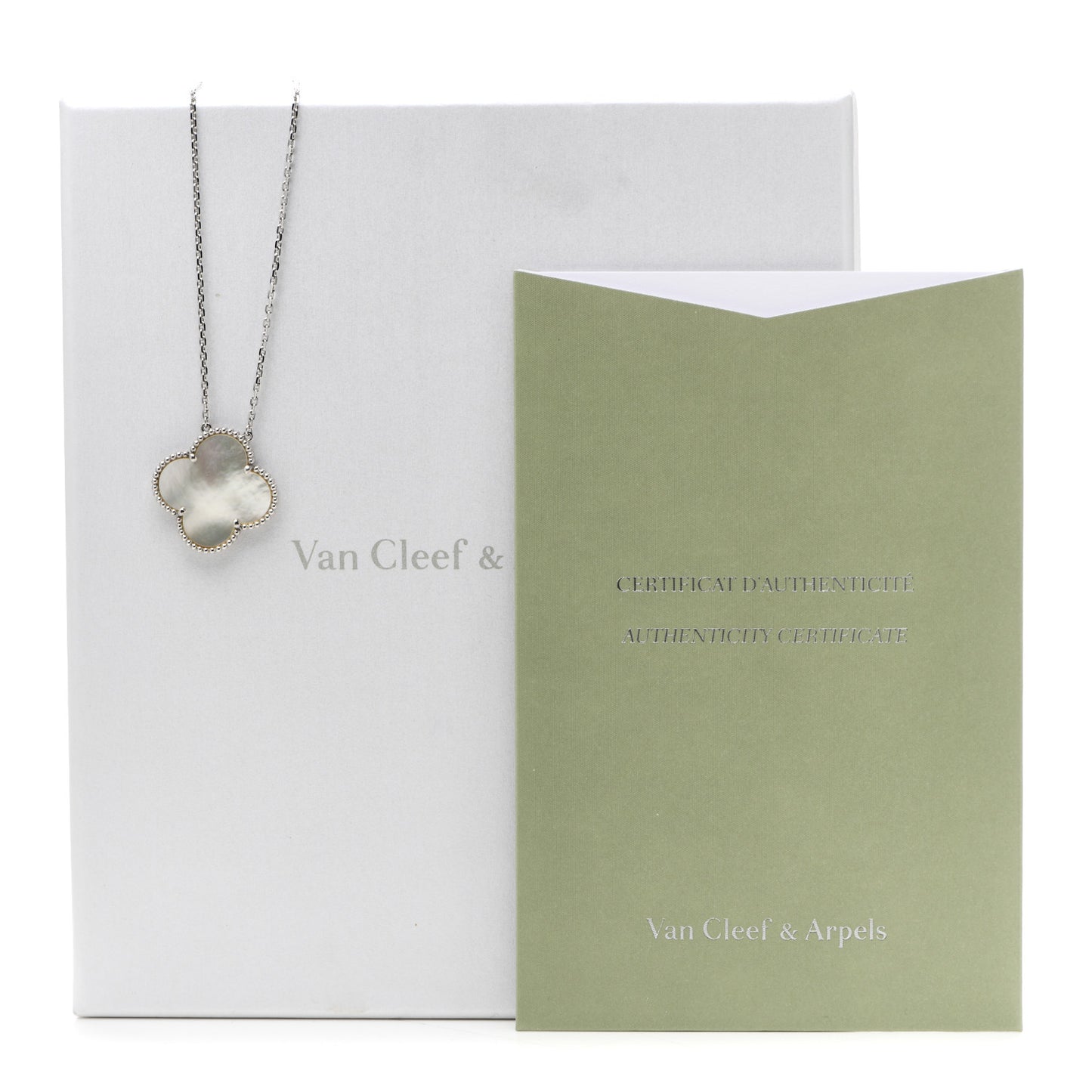 18K White Gold Mother of Pearl Magic Alhambra Pendant Necklace