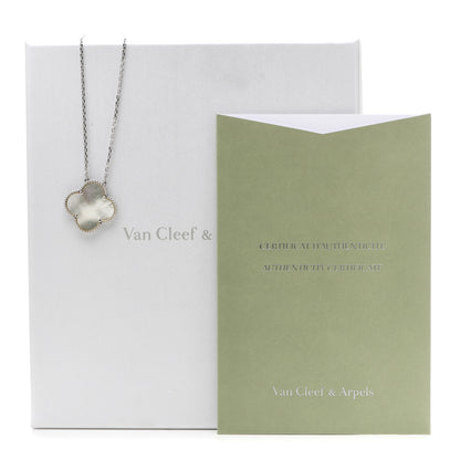 Van Cleef & Arpels 18K White Gold Mother of Pearl Magic Alhambra Pendant Necklace 6 of 6