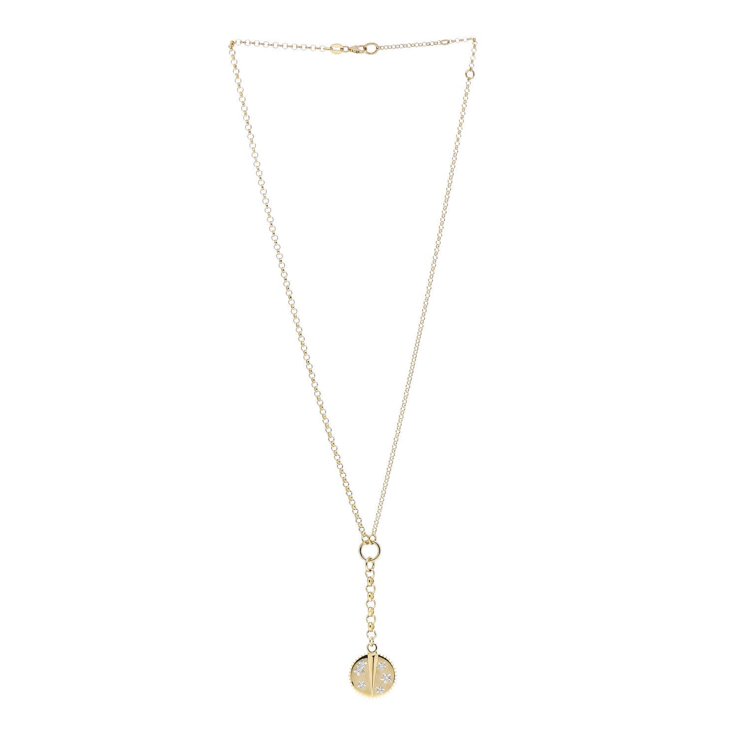 18K Yellow Gold Diamond Small Resilience Medallion Mixed Belcher Extension Chain Necklace