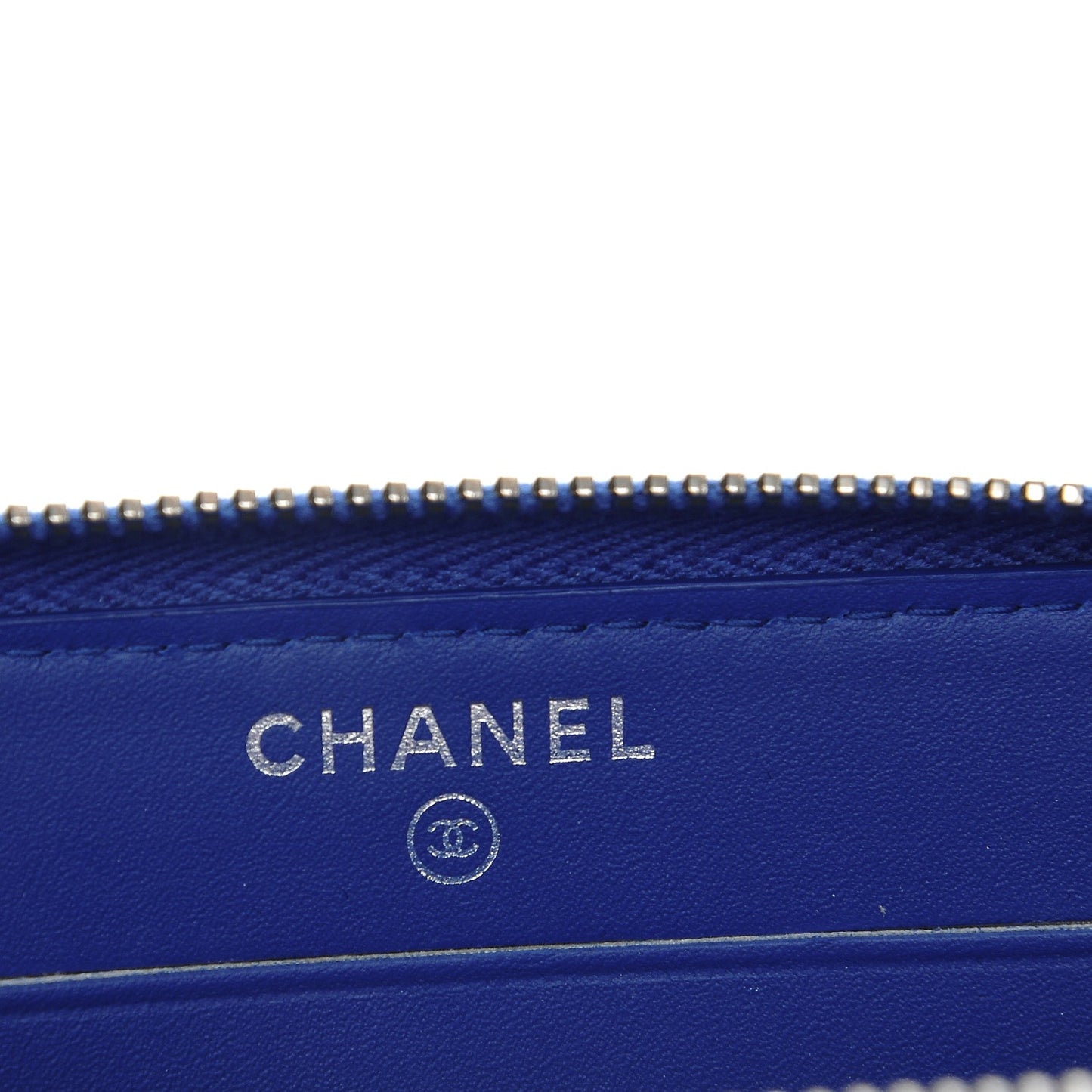 Caviar Chevron Quilted Small Zip Around Wallet Bright Blue