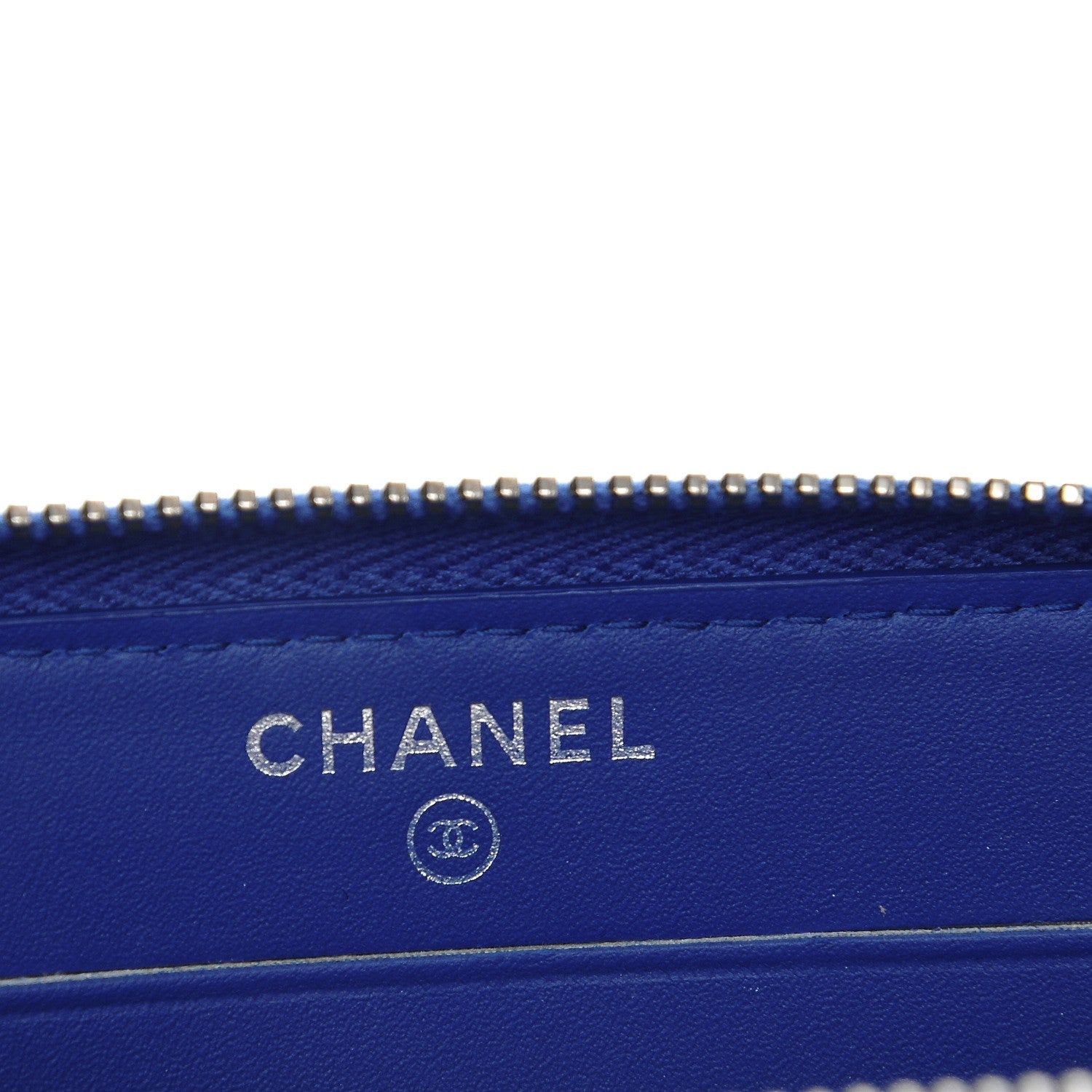 Chanel Caviar Chevron Quilted Small Zip Around Wallet Bright Blue 6 of 9
