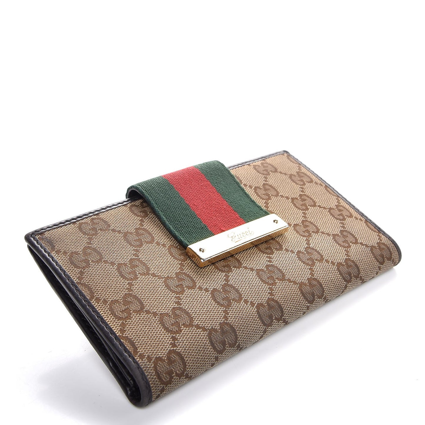 Monogram Calfskin Ladies Web Continental Wallet Beige Ebony Cocoa