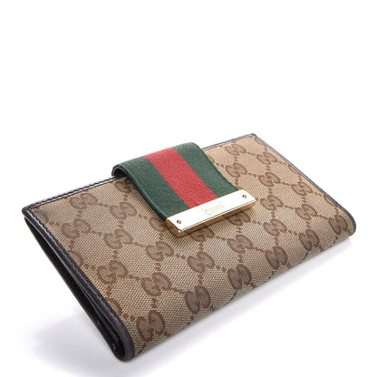 Gucci Monogram Calfskin Ladies Web Continental Wallet Beige Ebony Cocoa 4 of 7