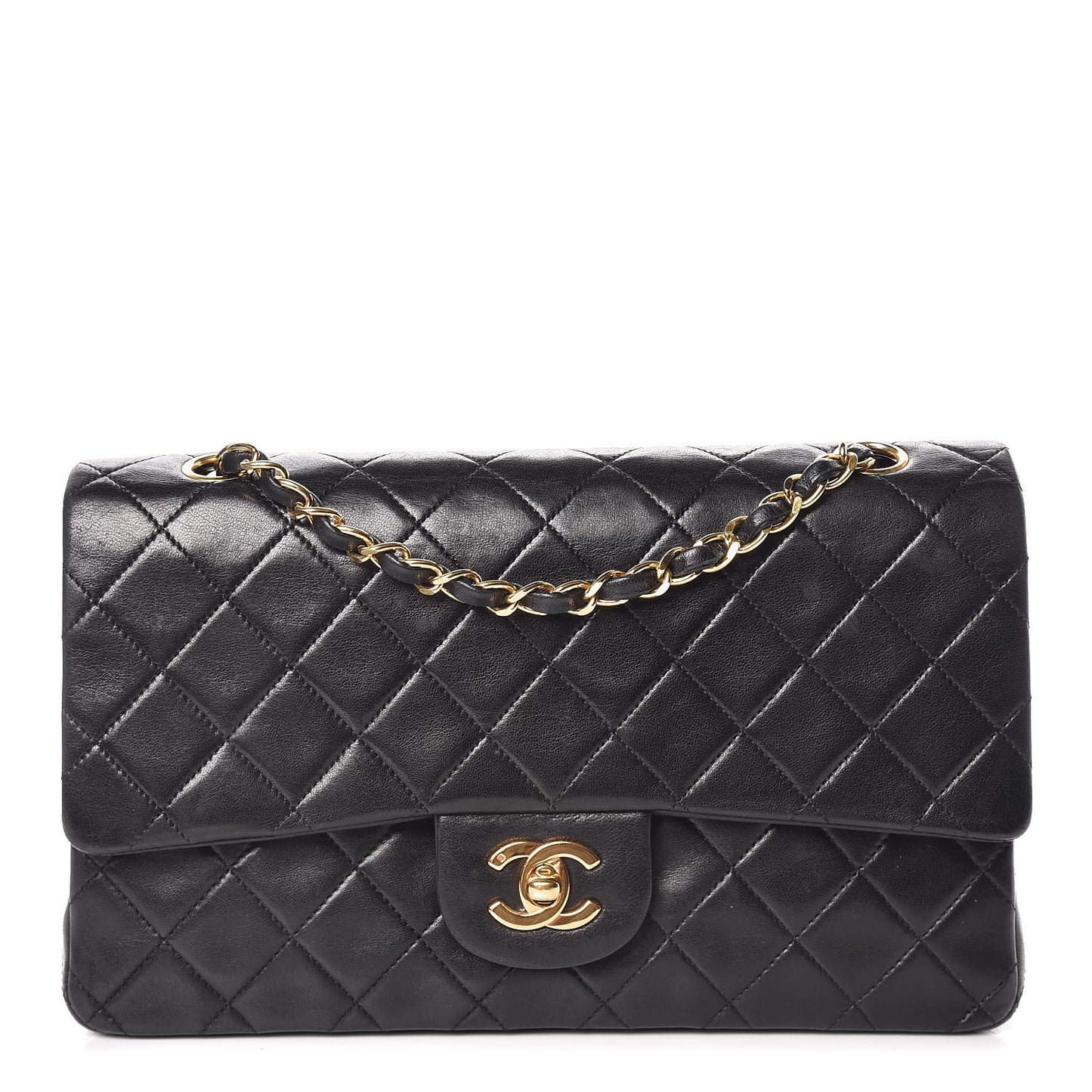 Lambskin Quilted Medium Double Flap Bag Black