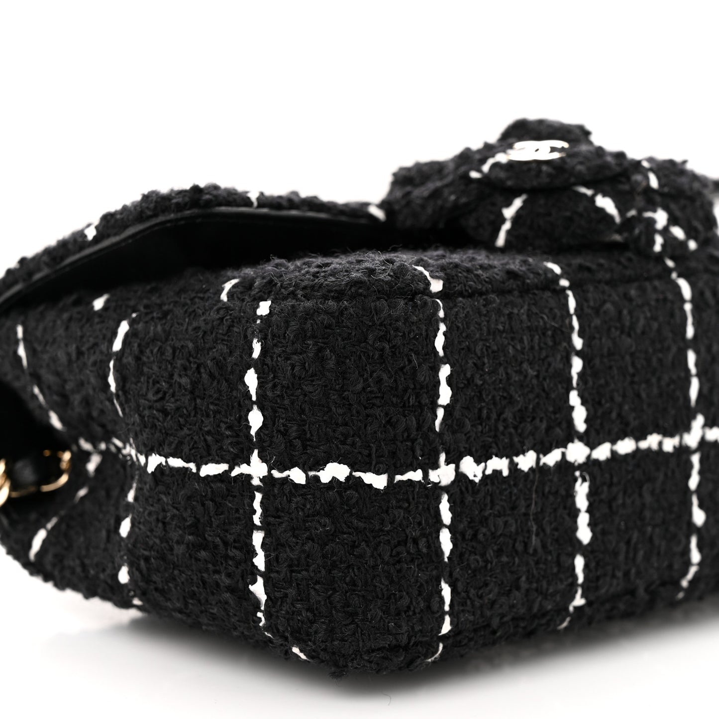 Tweed Quilted Mini Rectangular Camellia Flap Black White