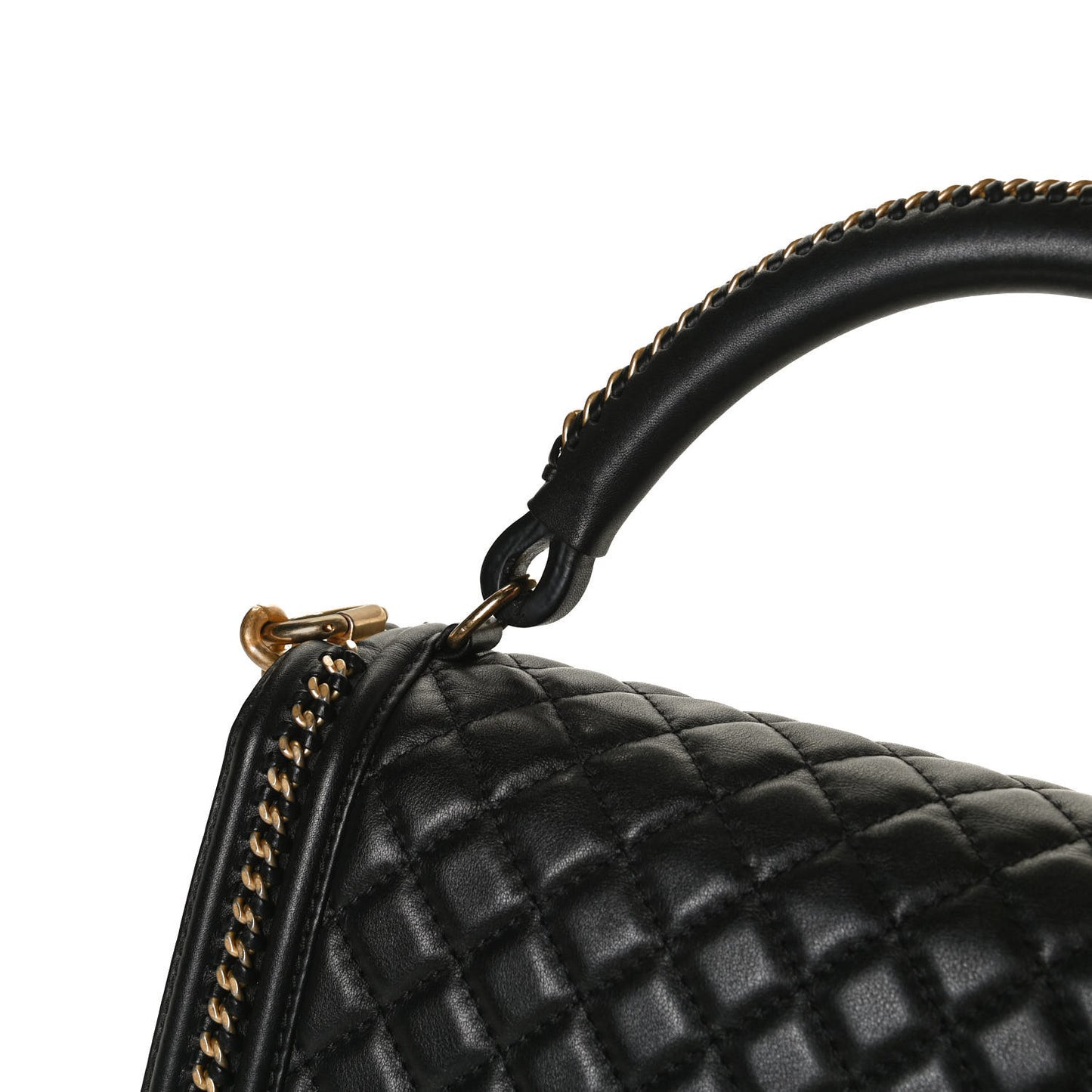 Calfskin Quilted New Medium Boy Top Handle Flap Black