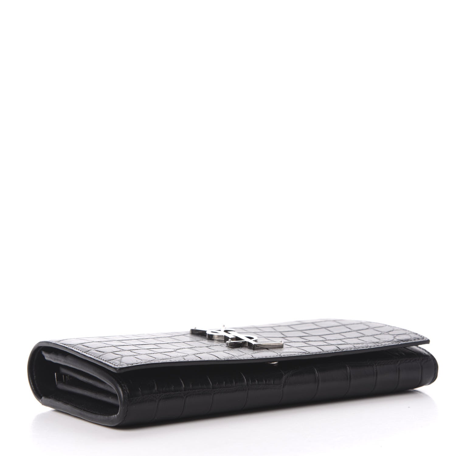 Saint Laurent Calfskin Crocodile Embossed Monogram Flap Wallet Black 4 of 7