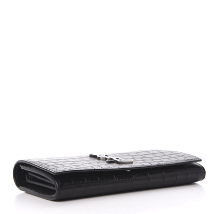 Saint Laurent Calfskin Crocodile Embossed Monogram Flap Wallet Black 4 of 7