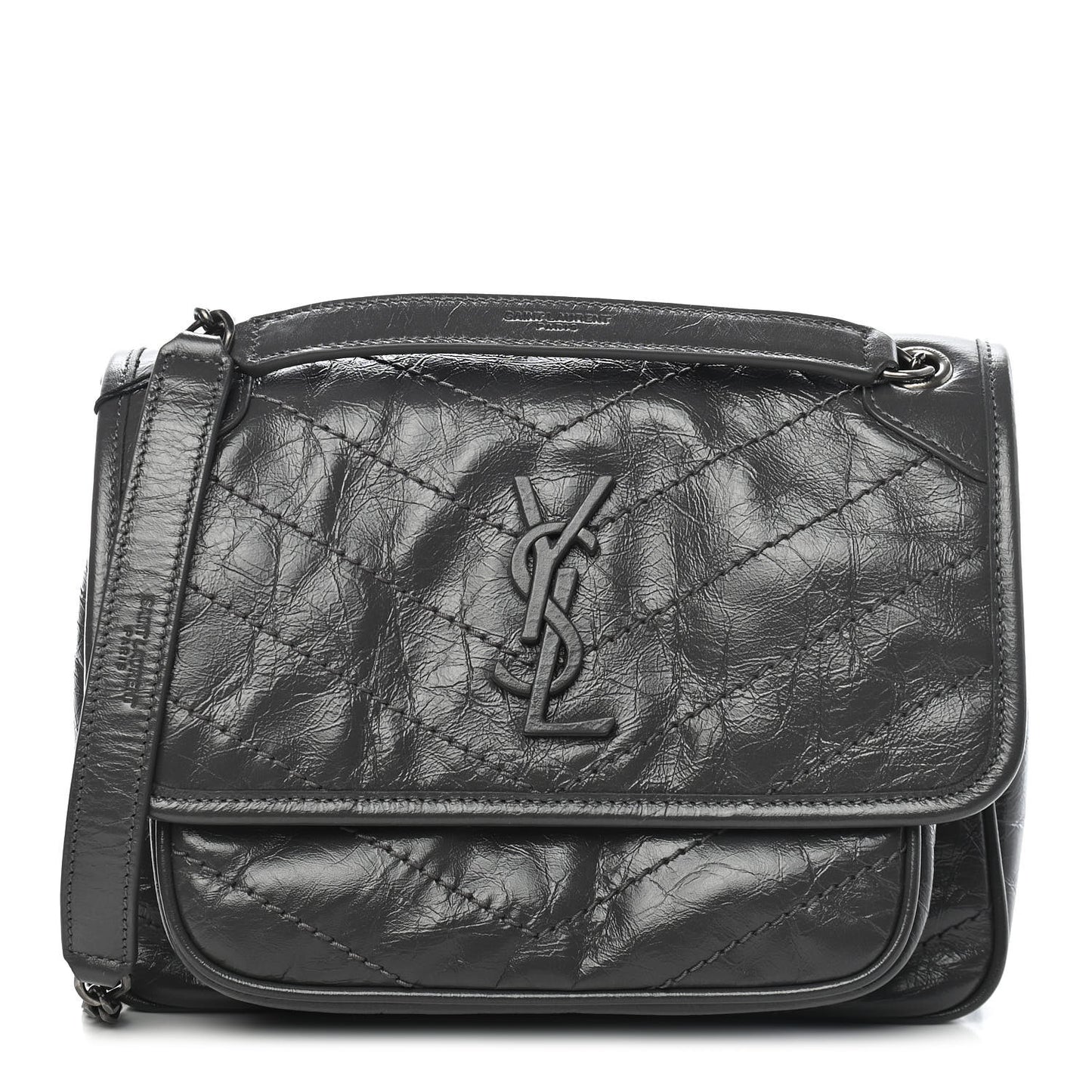 Crinkled Calfskin Matelasse Monogram Baby Niki Chain Satchel Storm
