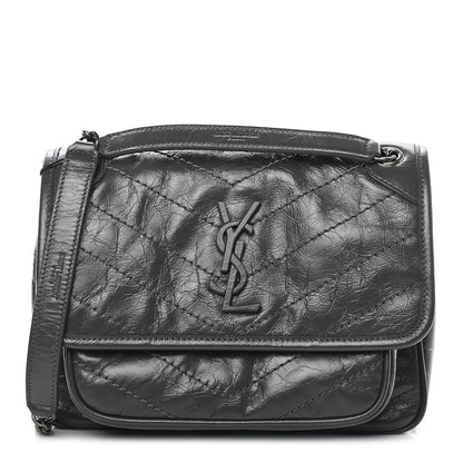 Saint Laurent Crinkled Calfskin Matelasse Monogram Baby Niki Chain Satchel Storm 1 of 8