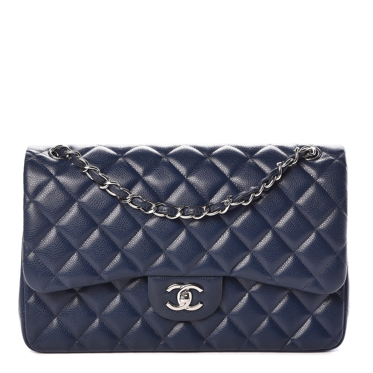 Caviar Quilted Jumbo Double Flap Navy Blue