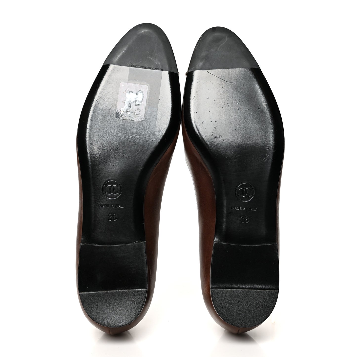 Calfskin Metal Cap Toe CC Ballerina Flats 36 Brown Gold