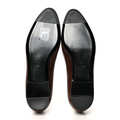 Chanel Calfskin Metal Cap Toe CC Ballerina Flats 36 Brown Gold 5 of 10