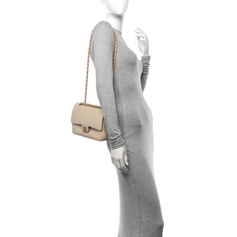 Grained Calfskin Medium Classic Pure Double Flap Nude