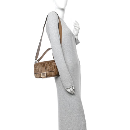 Fendi Velvet Jacquard Crystal FF Baguette Cappuccino 2 of 11