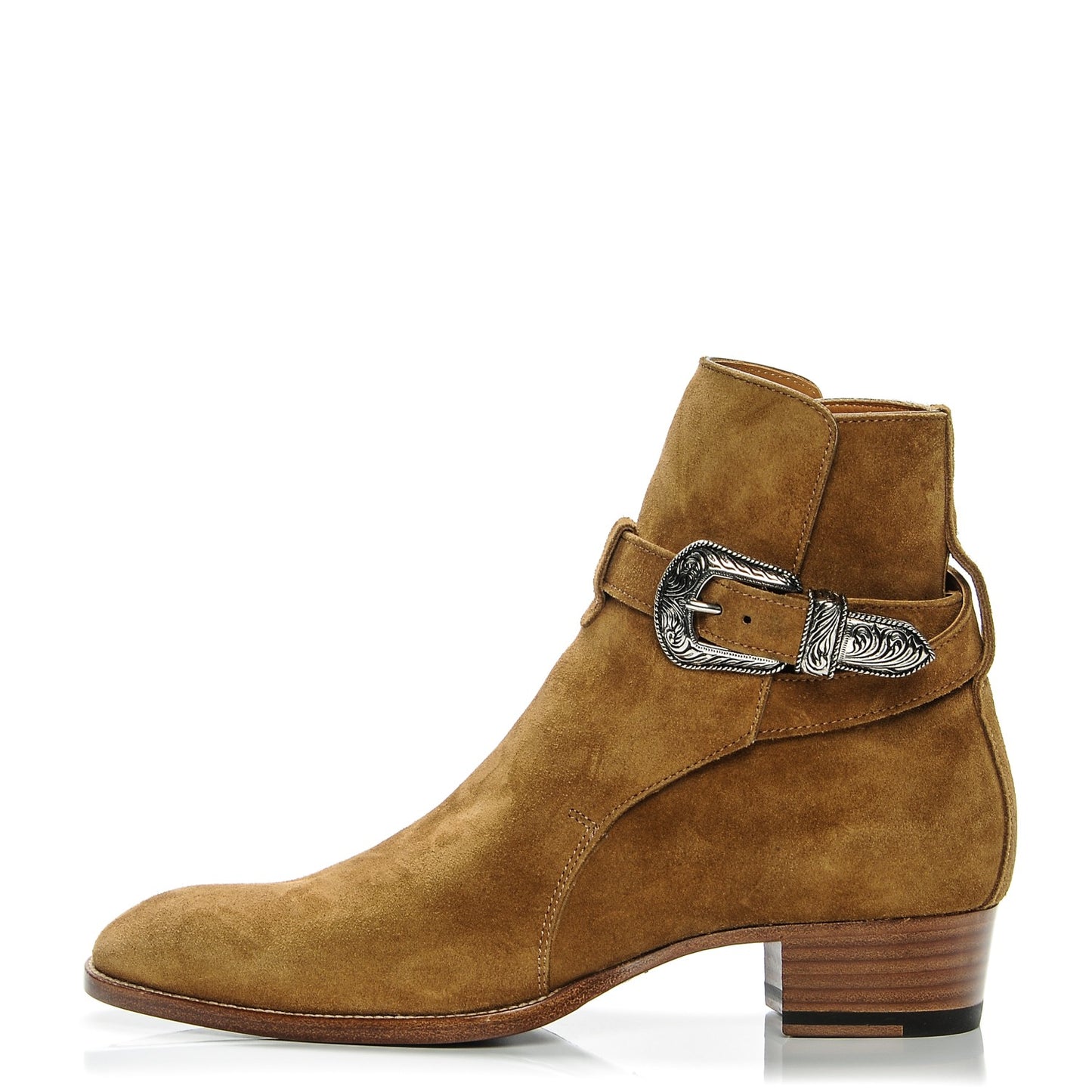 Mens Suede Hedi Western Buckle Ankle Boots 41 Tan