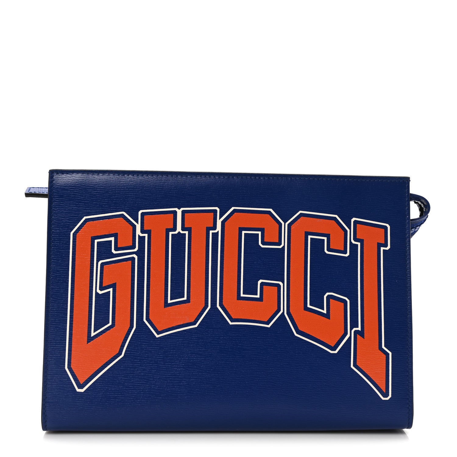 Gucci New Shanghai Calfskin Interlocking G Logo Wristlet Pouch Cobalt Blue Orange 1 of 10