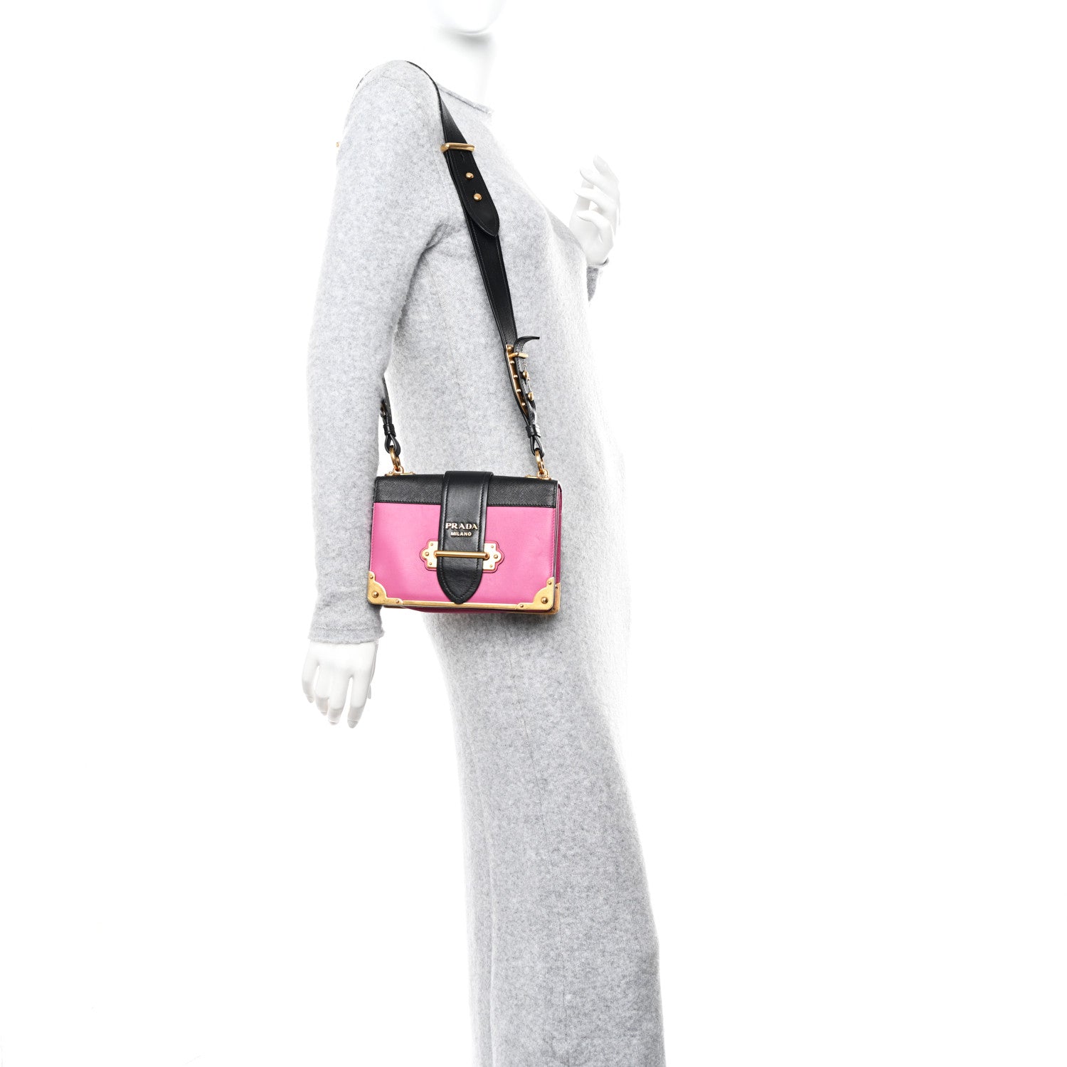 Prada City Calf Saffiano Cahier Bag Fuxia Black 2 of 11