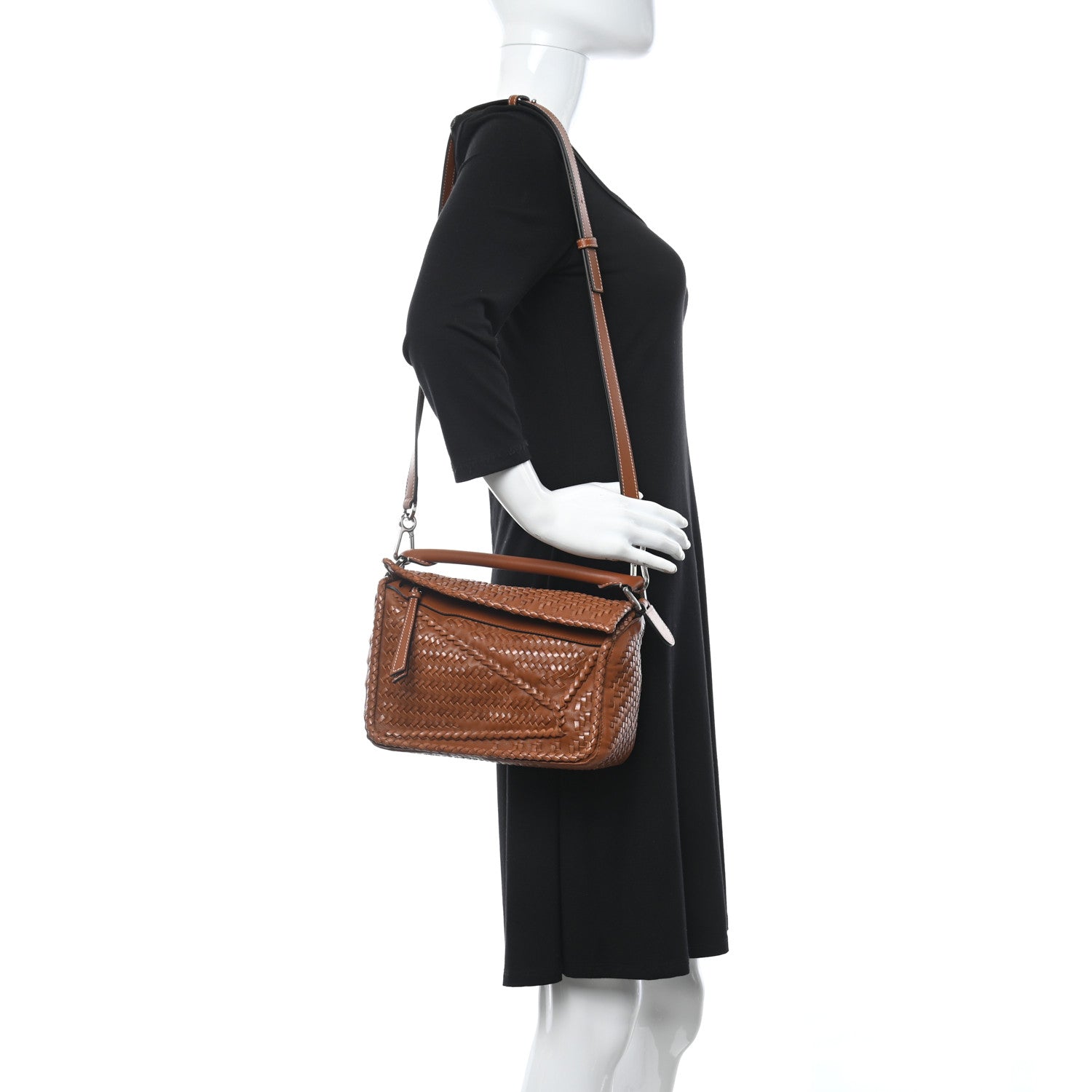 Loewe Calfskin Woven Small Puzzle Bag Tan 2 of 12