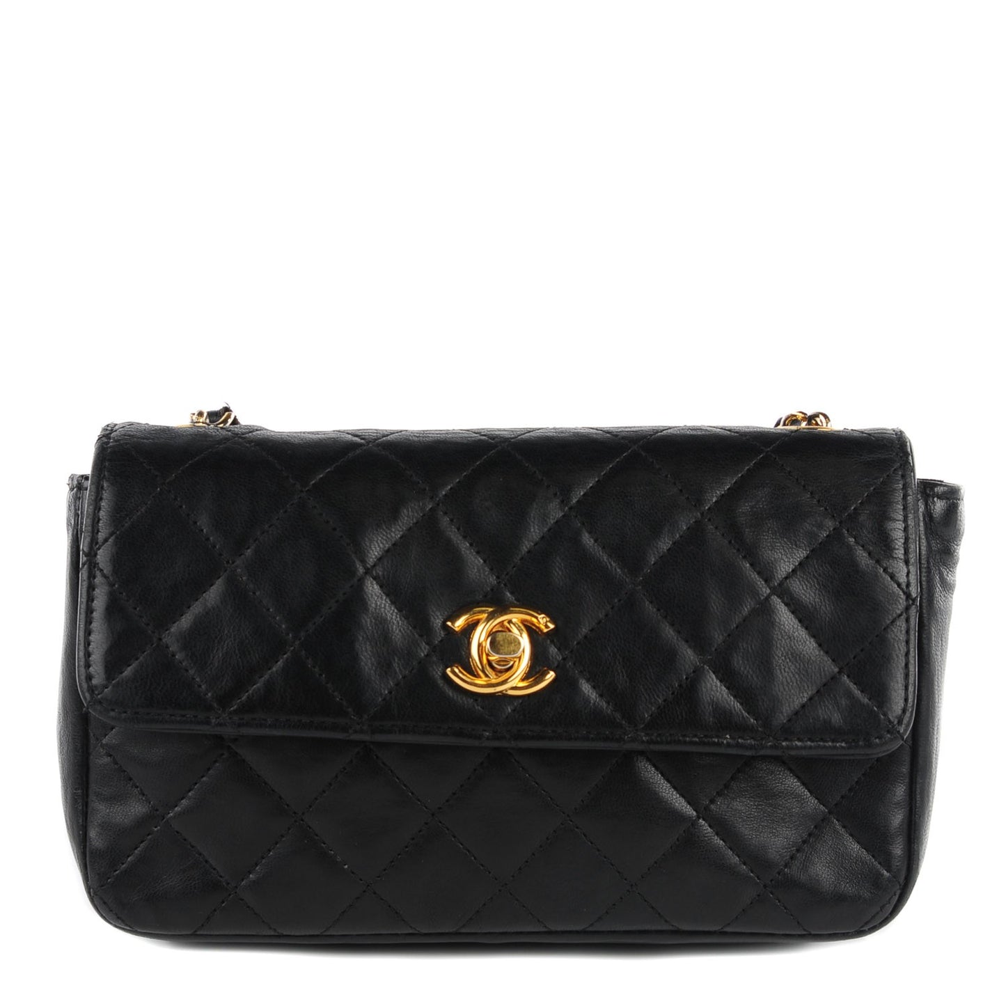 Lambskin Quilted Mini Rectangular Flap Black