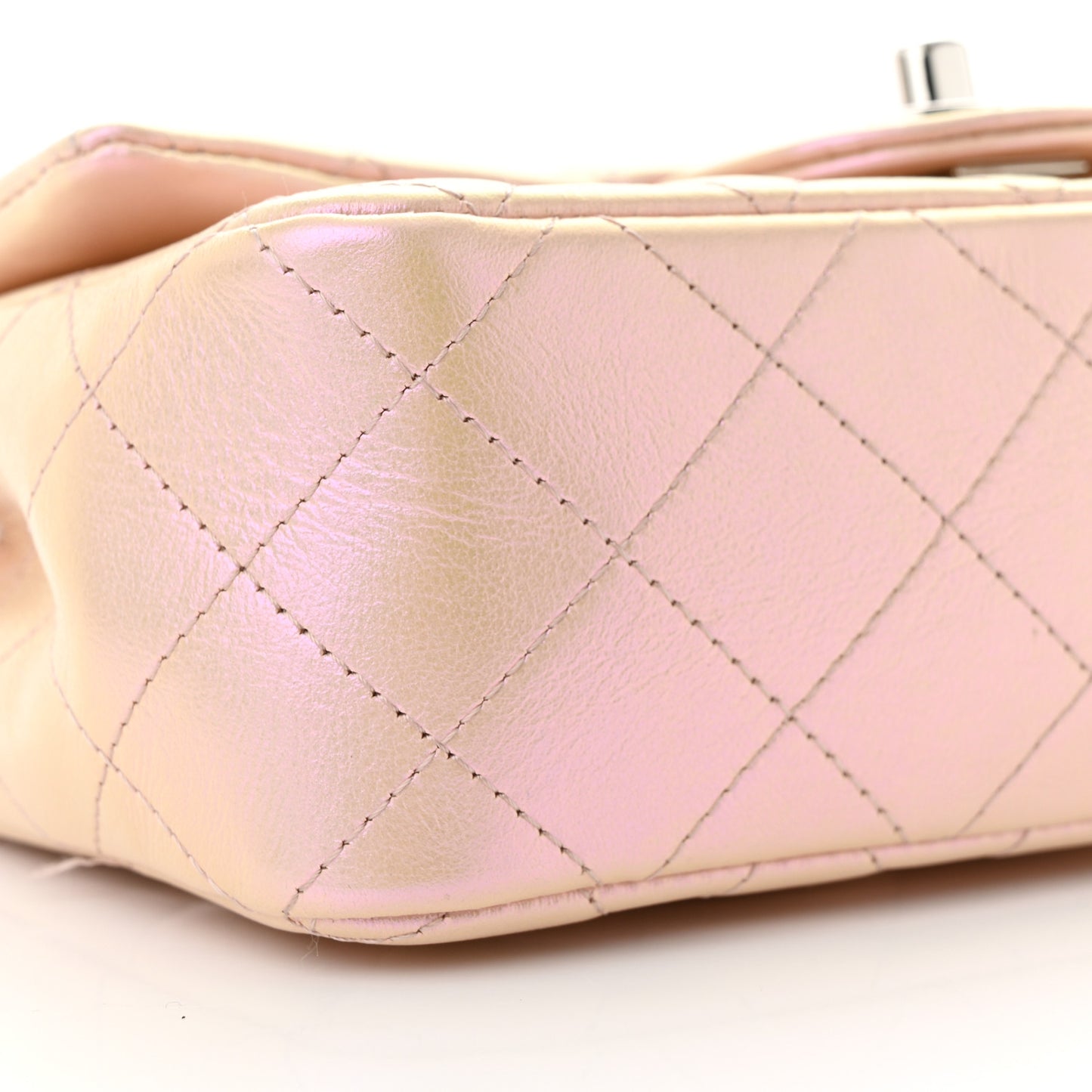 Iridescent Calfskin Quilted Mini Rectangular Flap Pink