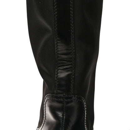 Prada Spazzolato Rois Re-Nylon Metal Triangle Logo Monolith Pouch Pocket 55mm Tall Boots 39 Black 8 of 8