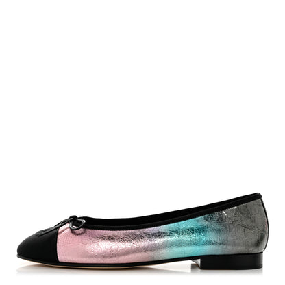 Chanel Laminated Calfskin Grosgrain Cap Toe CC Ballerina Flats 38.5 Multicolor Black 1 of 8