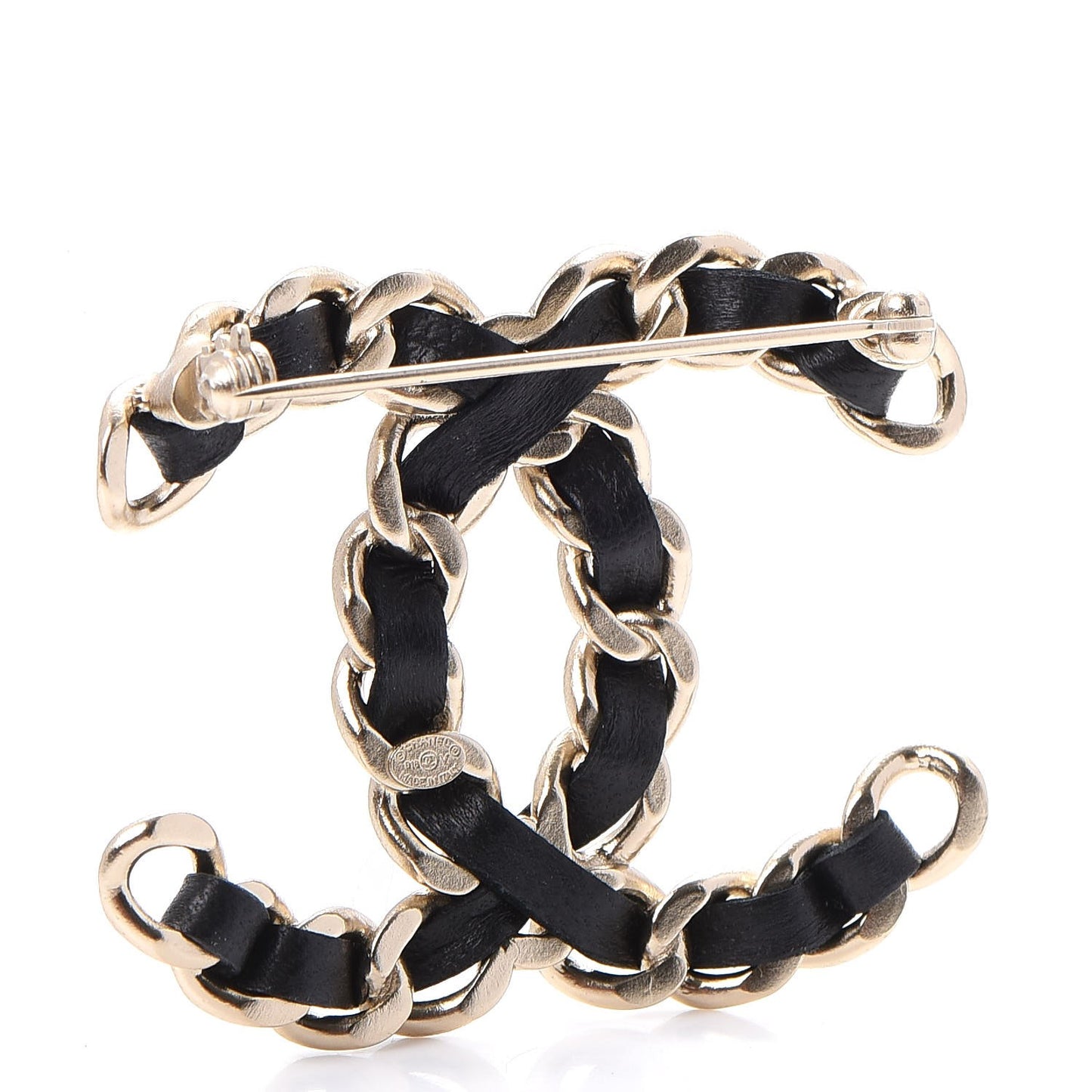Lambskin Chain CC Brooch Black Gold