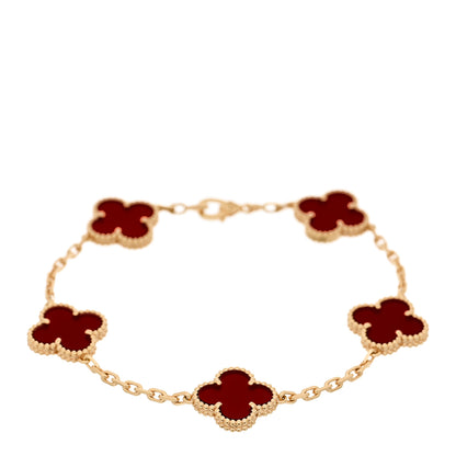 Van Cleef & Arpels 18K Yellow Gold Carnelian 5 Motifs Vintage Alhambra Bracelet 1 of 5