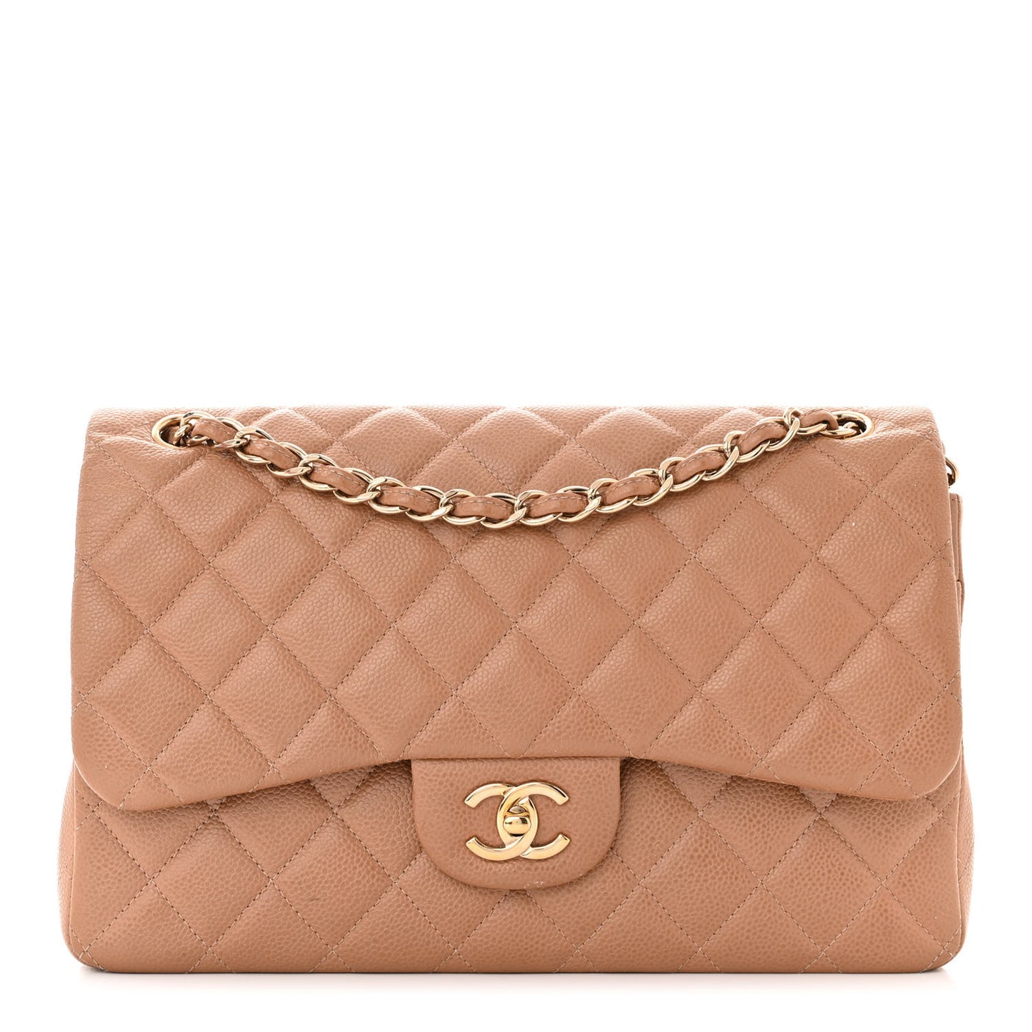 Caviar Quilted Jumbo Double Flap Beige