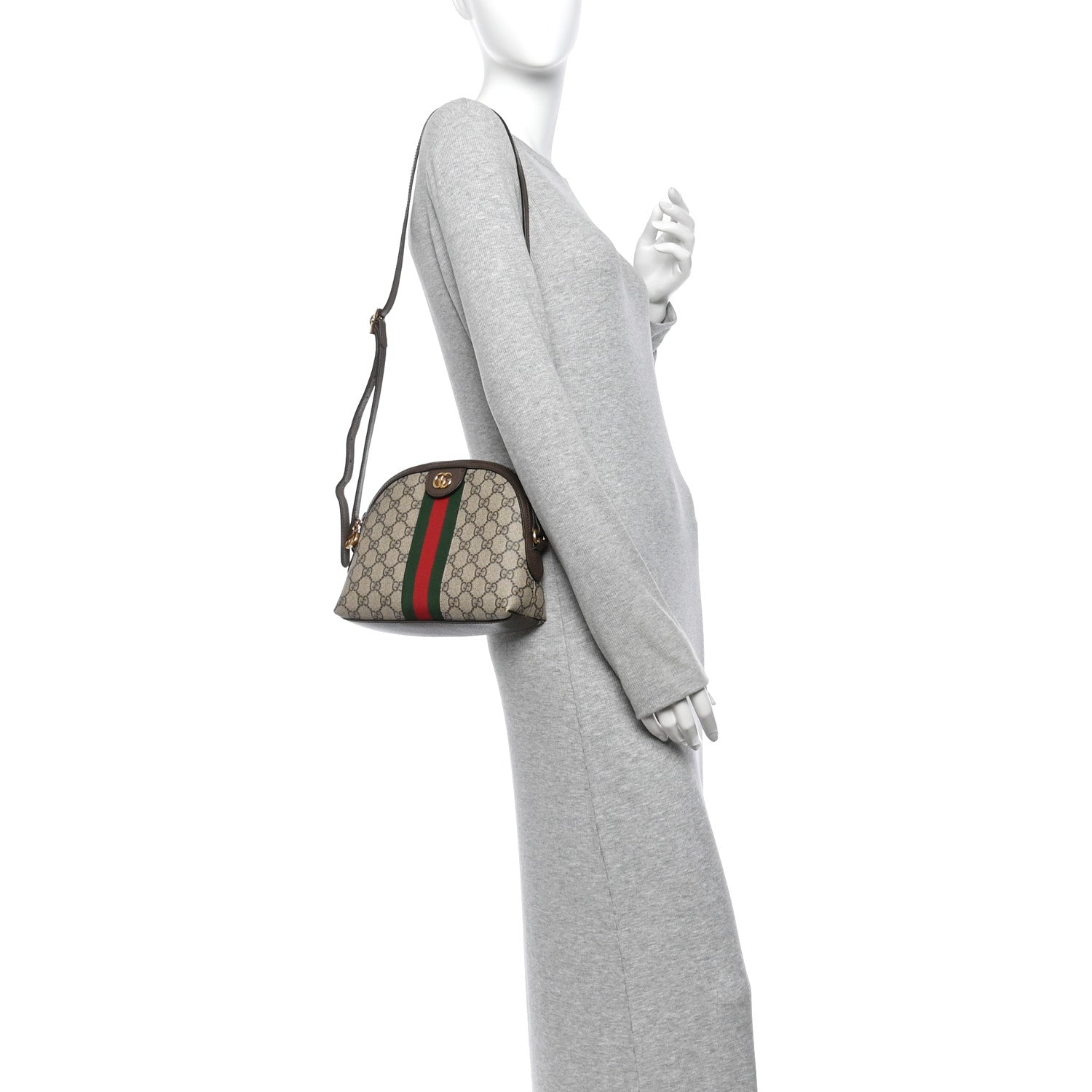 Gucci GG Supreme Monogram Textured Dollar Calfskin Web Small Ophidia Dome Shoulder Bag Beige Ebony New Acero 2 of 12