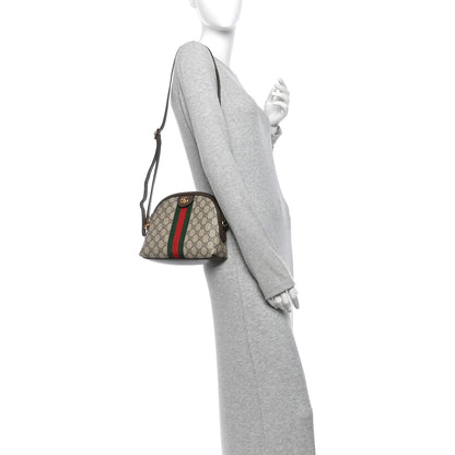 Gucci GG Supreme Monogram Textured Dollar Calfskin Web Small Ophidia Dome Shoulder Bag Beige Ebony New Acero 2 of 12