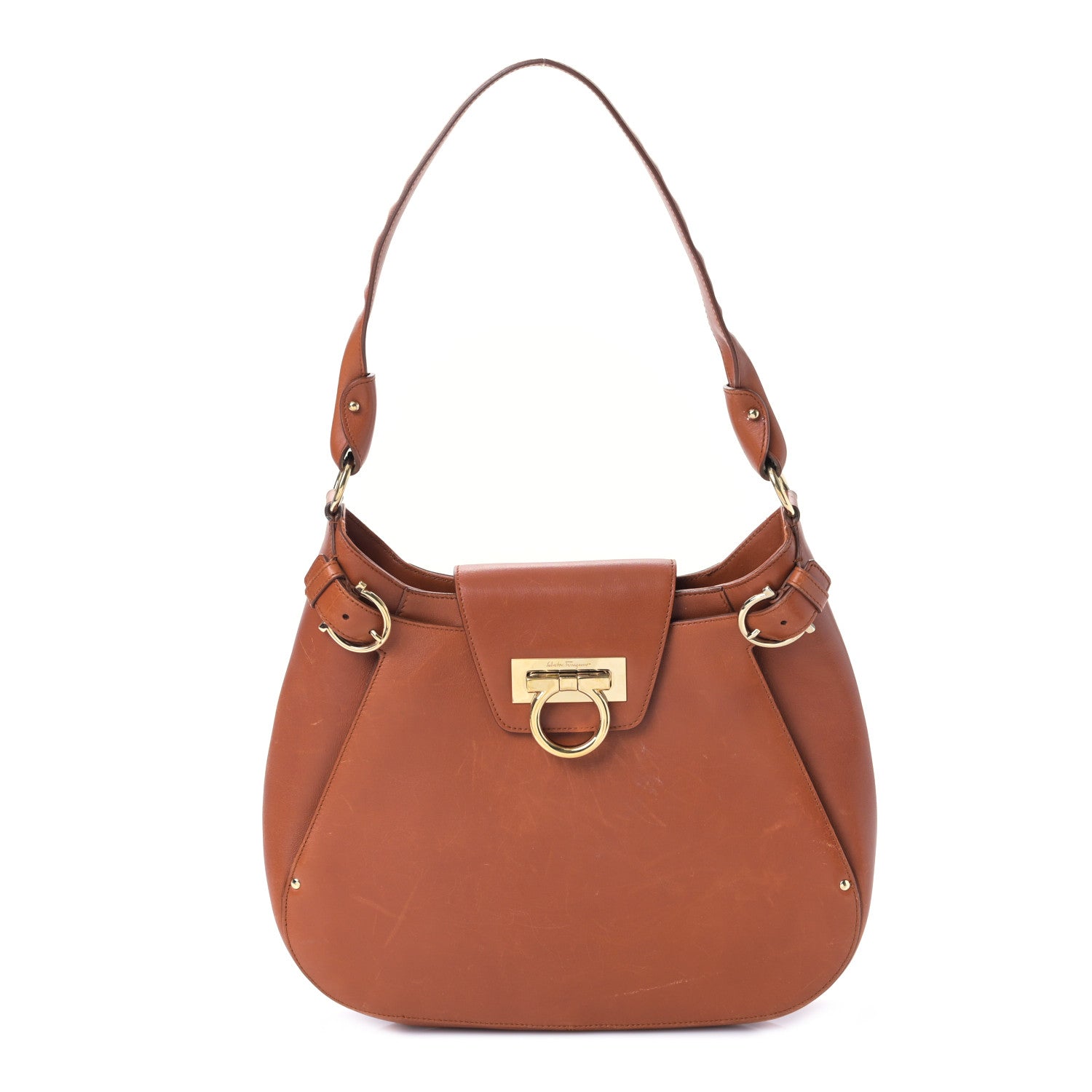 Salvatore Ferragamo Calfskin Gancini Hobo Tan 1 of 8