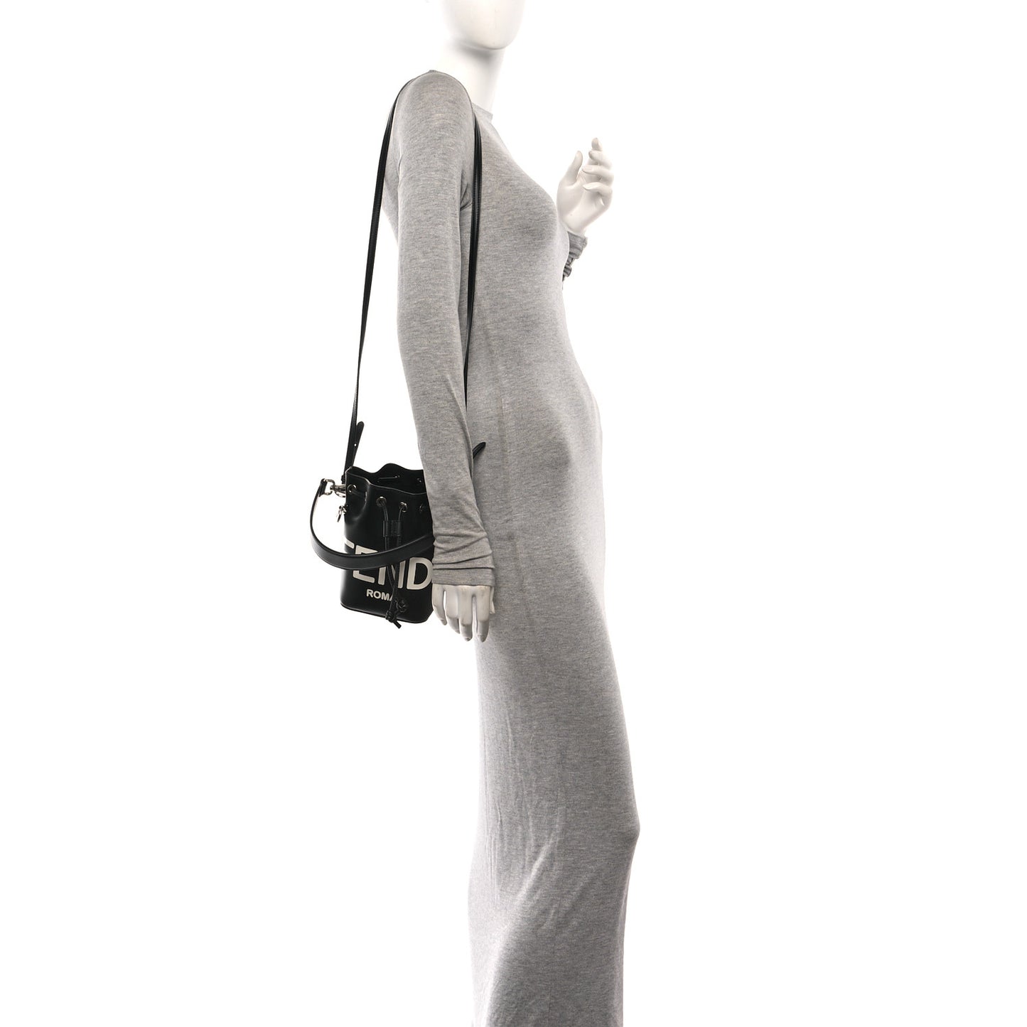 Vitello King F is Fendi Logo Embossed Mini Mon Tresor Bucket Bag Black