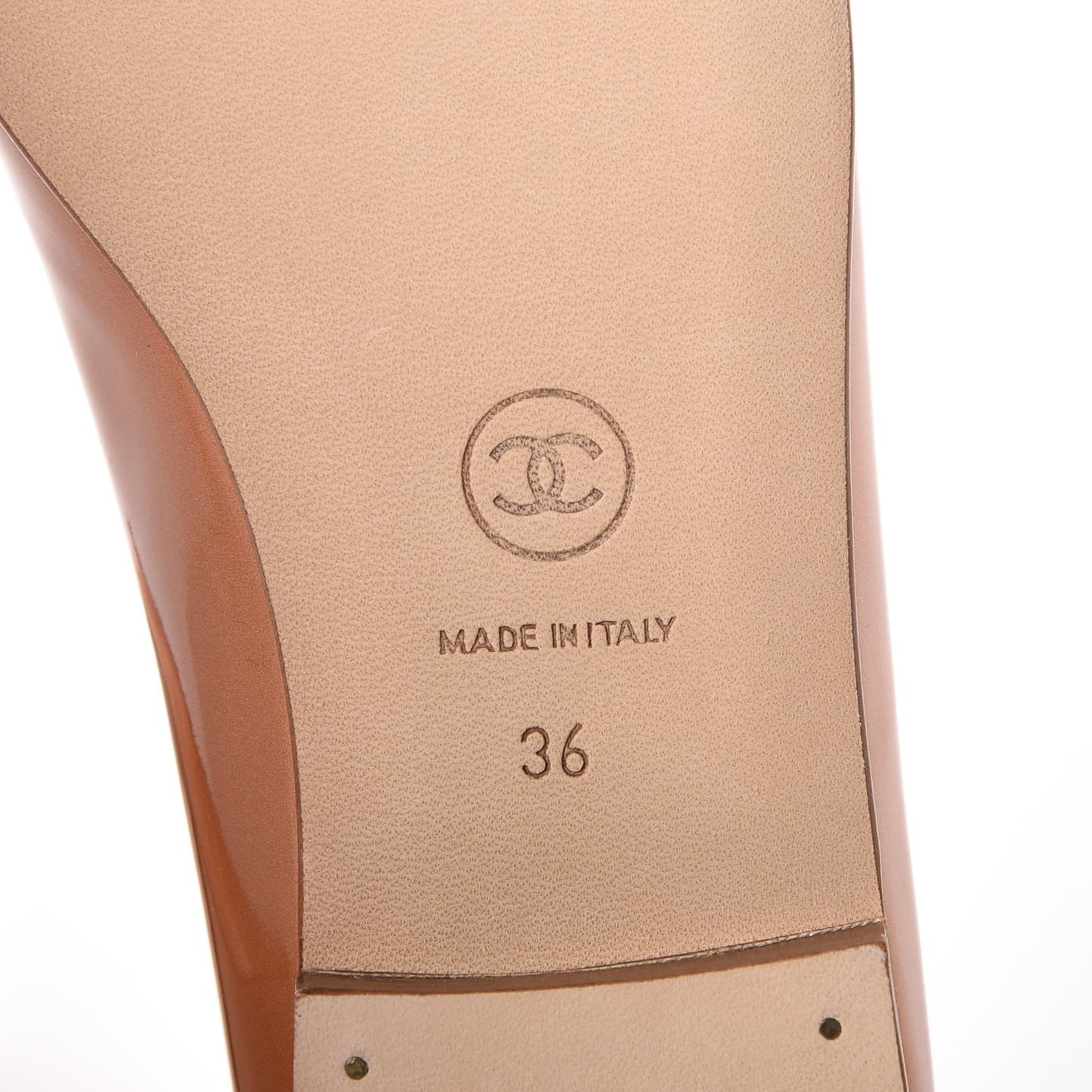 Patent CC Cap Toe Ballerina Flats 36 Beige Fonce