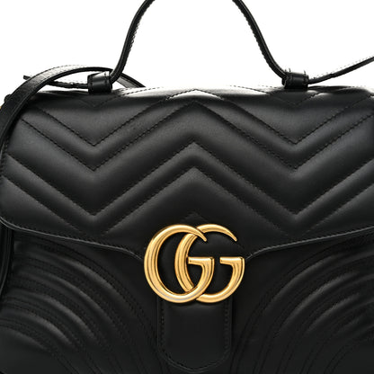 Gucci Calfskin Matelasse Small GG Marmont Top Handle Shoulder Bag Black 8 of 11