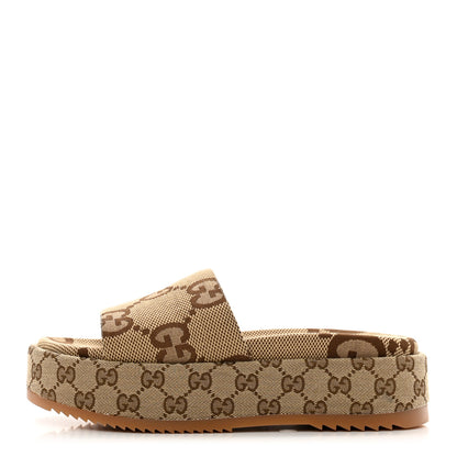 Gucci Monogram Maxi GG Angelina Platform 55mm Slide Sandals 39 Camel Ebony 1 of 9