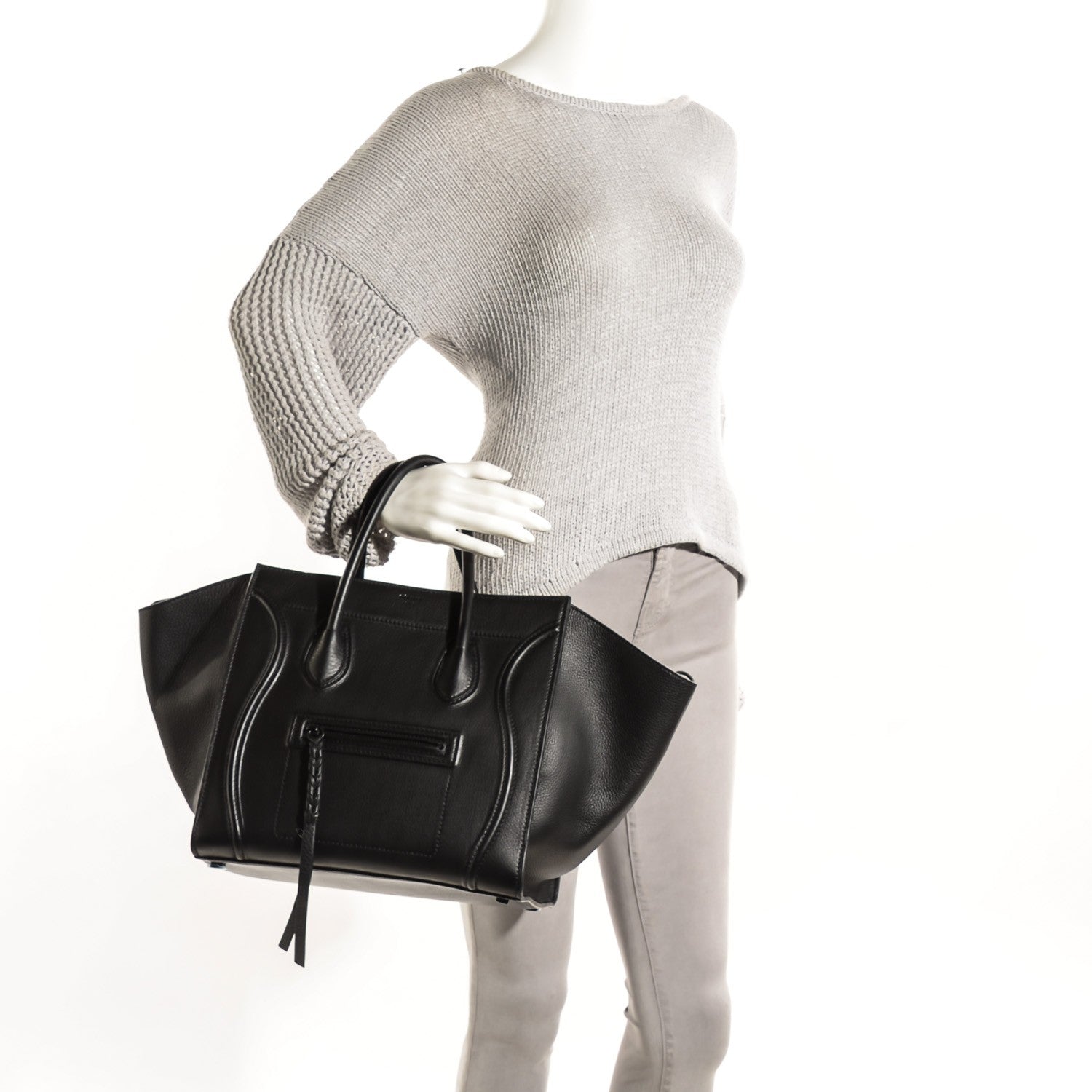 Celine Supple Calfskin Medium Phantom Luggage Black 2 of 8