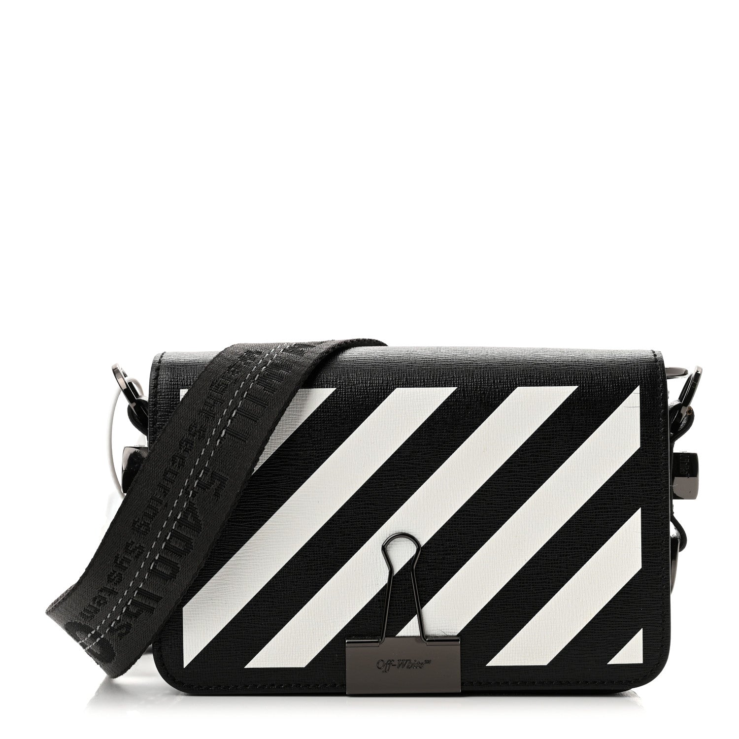 Off-White Saffiano Striped Mini Diag Binder Clip Bag Black White 1 of 10