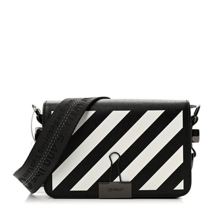 Off-White Saffiano Striped Mini Diag Binder Clip Bag Black White 1 of 10