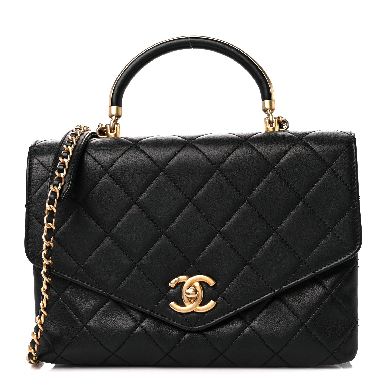 Chanel Calfskin Quilted Small Gold Top Handle Flap Black 1 of 11