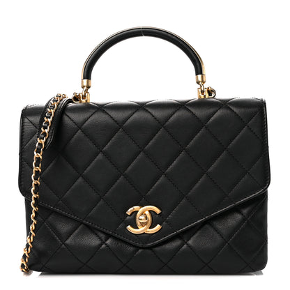 Chanel Calfskin Quilted Small Gold Top Handle Flap Black 1 of 11
