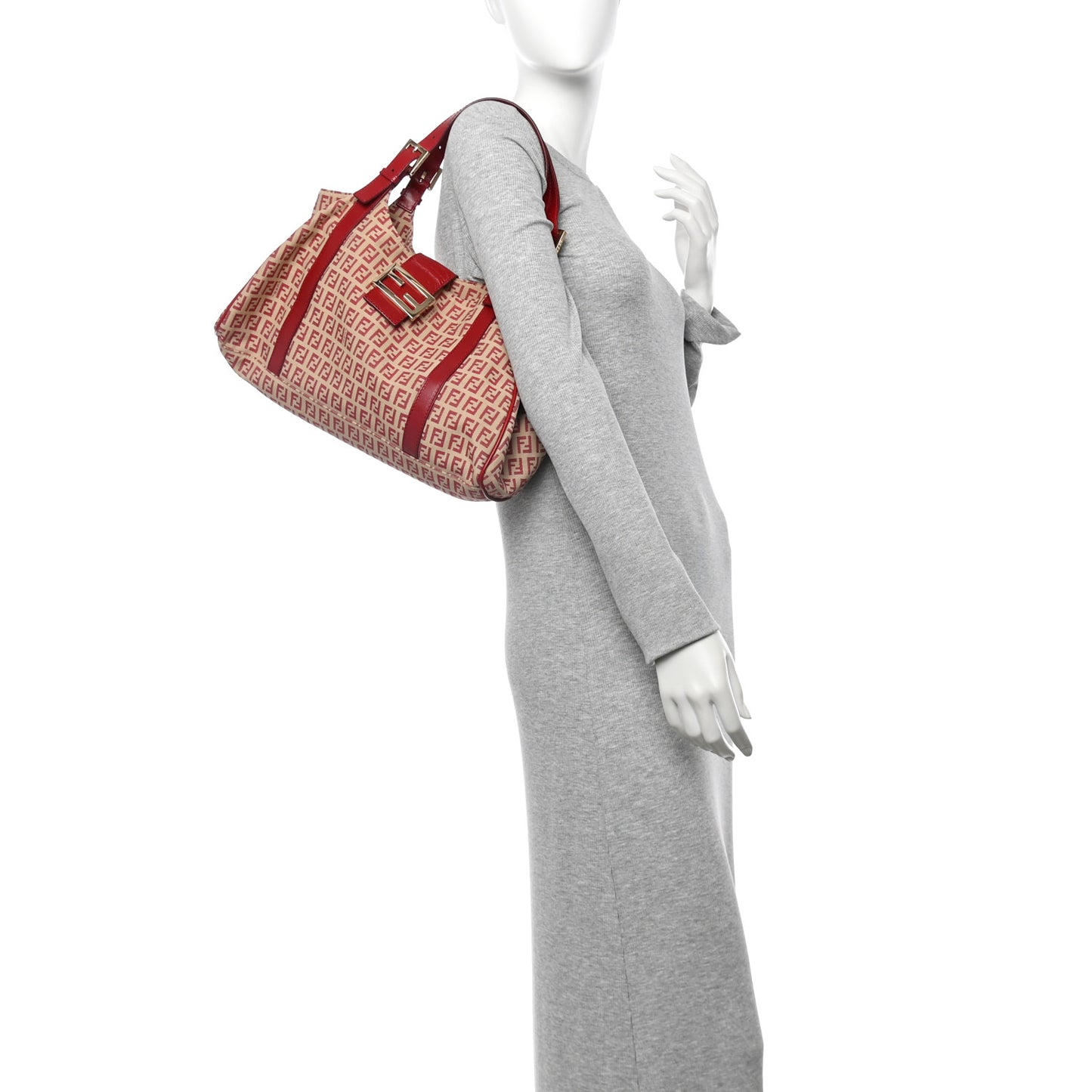 Zucchino Vitello Shoulder Bag Beige Rosso