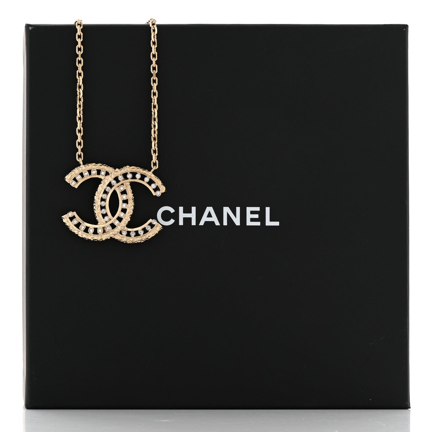 Crystal Textured CC Necklace Gold