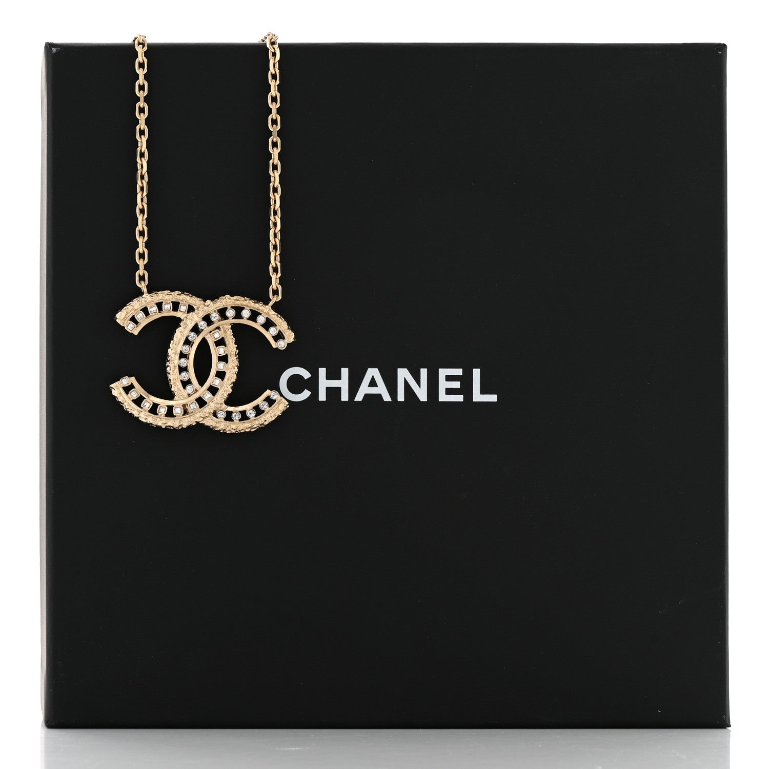 Chanel Crystal Textured CC Necklace Gold 6 of 6