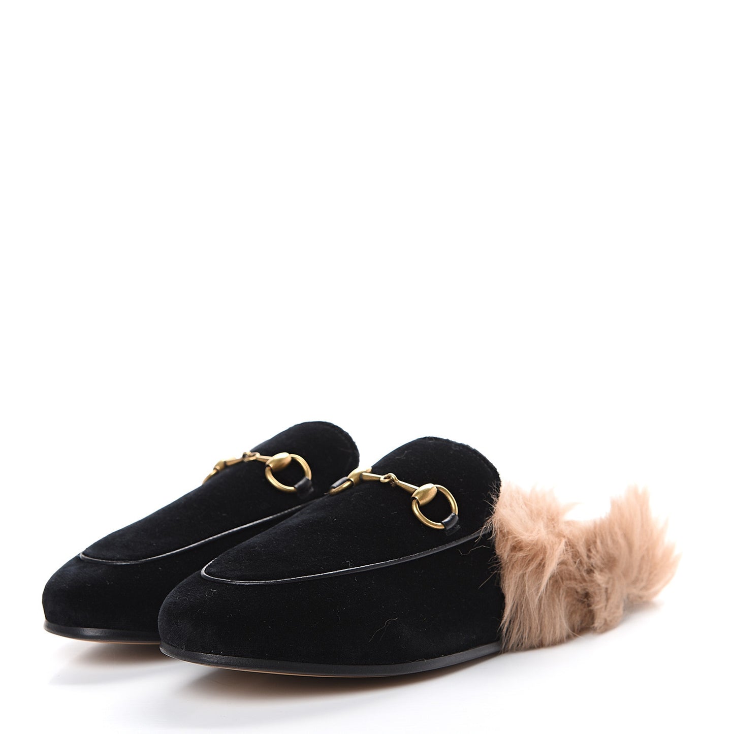 Velvet Fur Womens Princetown Slippers 36 Black